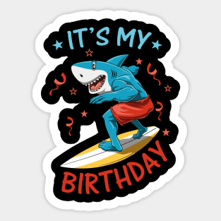 Funny Shark Birthday Summer Surfer Bday Surfboard Sticker